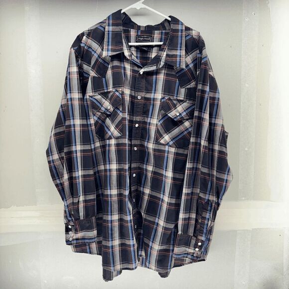 High Noon 3XL Mens Black Red Plaid Chambray Pearl Snap Long Sleeve - Picture 1 of 5